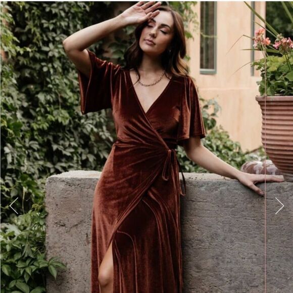 Baltic Born Meghan Velvet Wrap Maxi Dress Bronze Party Evening Large Nwt - Picture 3 of 7